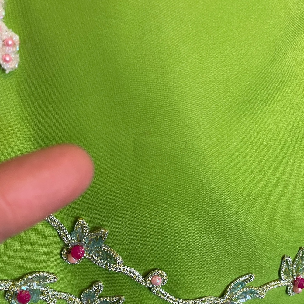 Vintage Handmade Filipiniana Dress Mestiza Gown Lime Green Beaded Size Small - Picture 10 of 15